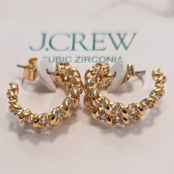 J.Crew Crystal and gold-tone Huggie Cubic Zirconia Earrings - Picture 3 of 5